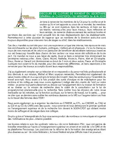 Discours de clôture du secrétaire général (Hervé CHRISTOFOL) au congrès 2019