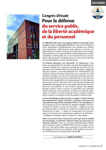 Congrès d’étude – Pour la défense du service public, de la liberté académique et du personnel