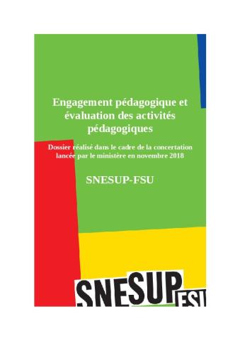 Dossier : « Engagement pédagogique et évaluation des activités pédagogiques » - mars 2019