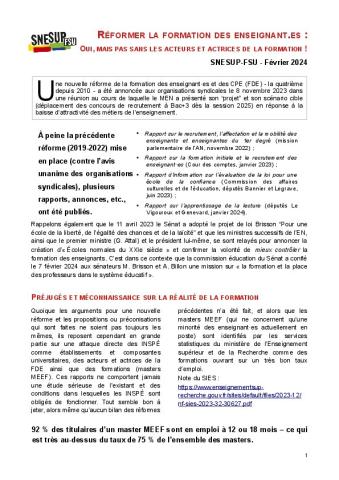 RÉFORMER LA FORMATION DES ENSEIGNANT·ES : OUI, MAIS PAS SANS LES ACTEURS ET LES ACTRICES DE LA FORMATION ! Adresse aux parlementaires
