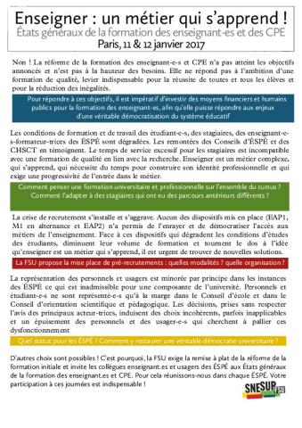 États généraux de la formation des enseignants (Paris, 11 & 12 janvier 2017) 