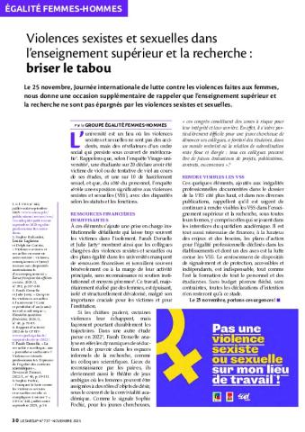 Violences sexistes et sexuelles dans l’enseignement supérieur et la recherche : briser le tabou