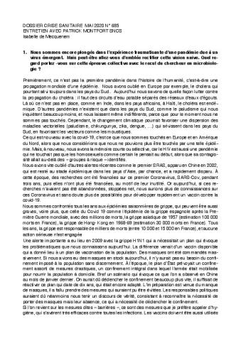 Entretien avec Patrick Monfort paru dans le mensuel n° 685, mai 2020