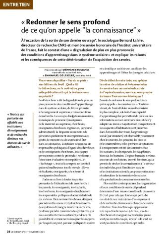 « Redonner le sens profond de ce qu’on appelle “la connaissance” »