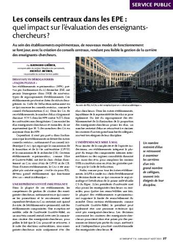 Evaluation des enseignants-chercheurs dans les EPE - Mensuel  juillet 2023