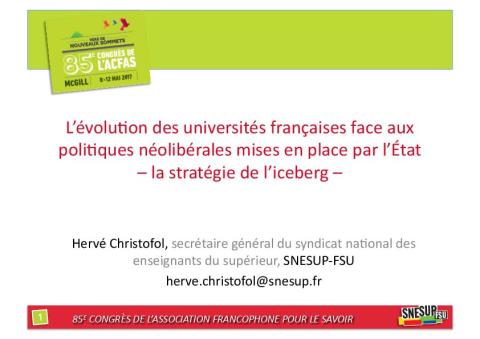 L’évolution des universités françaises face aux politiques néolibérales mises en place par l’État – la stratégie de l’iceberg