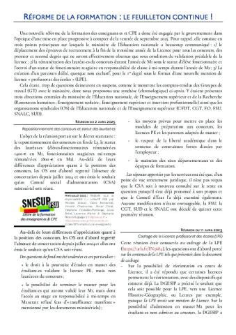 RÉFORME DE LA FORMATION : LE FEUILLETON CONTINUE !