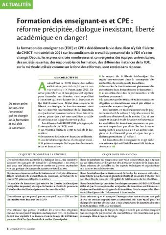 Formation des enseignant·es et CPE : réforme précipitée, dialogue inexistant, liberté académique en danger !