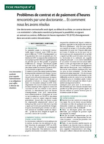 Fiche pratique n° 2 – Problèmes de contrat et de paiement d’heures rencontrés par une doctorante… Et comment nous les avons résolus