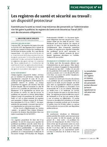 Fiche pratique n°44 - Les registres de santé et sécurité au travail : un dispositif protecteur 