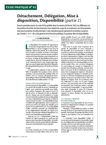 Fiche pratique n° 45 - Détachement, Délégation, Mise à disposition, Disponibilité (partie 2)