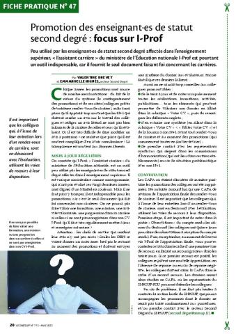 Fiche n° 47 - Promotion des enseignant·es de statut second degré : focus sur I-Pro