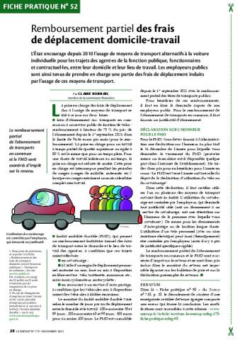 Fiche pratique n° 52 - Remboursement partiel des frais de déplacement domicile-travail