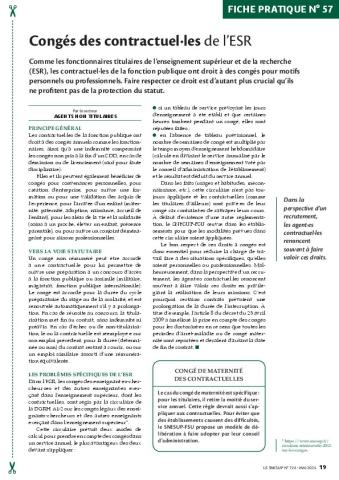 Fiche pratique n° 57 - Congés des contractuel.les de l'ESR