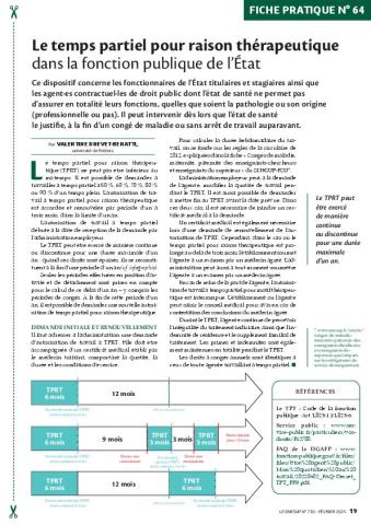 Fiche pratique n° 64 - Temps partiel thérapeutique fonction etat