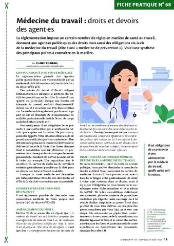 Fiche pratique n° 68 - Médecine du travail : droits et devoirs des agent.es