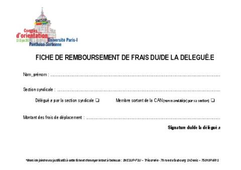 Fiche de remboursement de frais