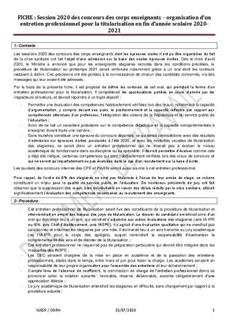 Projet d'oral de titularisation concours de l'enseignement 2020