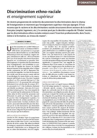 Discrimination ethno-raciale et enseignement supérieur