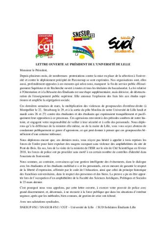 LETTRE OUVERTE AU PRÉSIDENT DE L'UNIVERSITÉ DE LILLE
