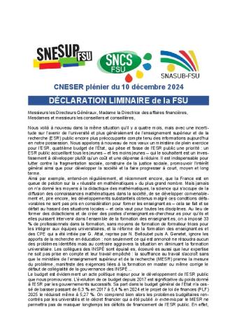 Déclaration liminaire de la FSU du CNESER Plénier du 10 décembre 2024