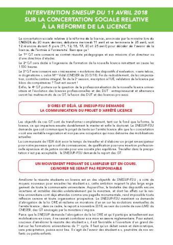 Intervention SNESUP du 11 avril 2018 sur la concertation sociale relative  à la réforme de la licence