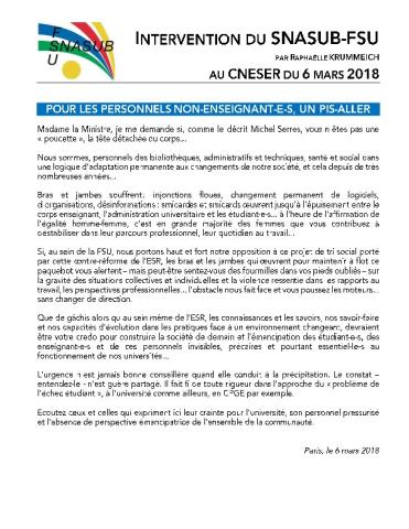 INTERVENTION DU SNASUB-FSU AU CNESER DU 6 MARS 2018