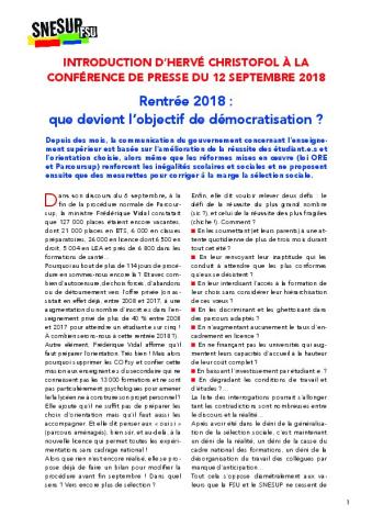 Introduction d’Hervé Christofol à la conférence de presse du 12 septembre 2018