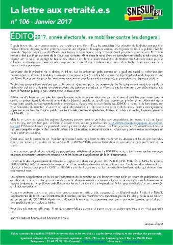 2017, année électorale, se mobiliser contre les dangers ! - La Lettre aux retraités n° 106