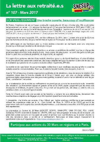  LOI VIEILLISSEMENT : Une brèche ouverte, beaucoup d’insuffisances - La Lettre aux retraités n° 107