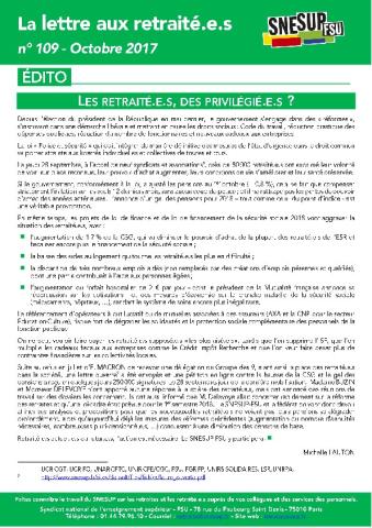 La lettre aux retraité.e.s n° 109 - Octobre 2017