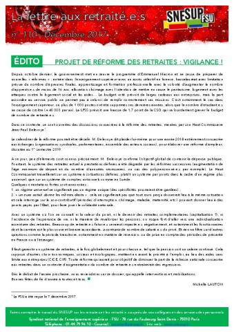 La Lettre aux retraité.e.s n° 110 - Décembre 2017