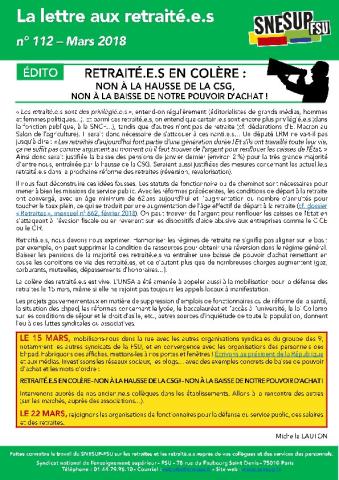 La Lettre aux retraité.e.s n° 112 - Mars 2018