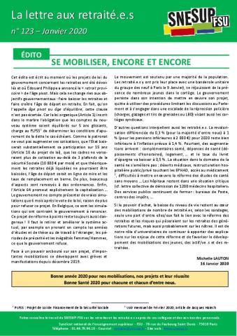 La Lettre aux retraité.e.s n° 123 - Janvier 2020