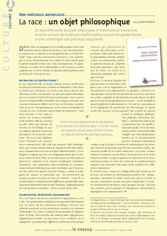 UNE PRÉCIEUSE ANTHOLOGIE La race : un objet philosophique - Alain Policar - N° 646 JUIN 2016