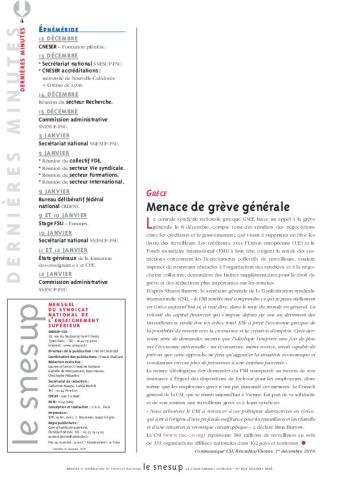 Grèce : menace de grève générale - CSI- N° 650 DECEMBRE 2016