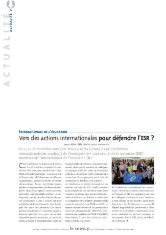 INTERNATIONALE DE L’ÉDUCATION : Vers des actions internationales pour défendre l’ESR ? - Marc Delepouve - N° 650 DECEMBRE 2017