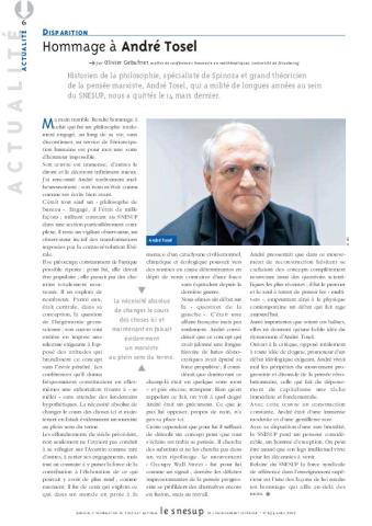 Disparition : hommage à André Tosel, par Olivier Gebuhrer/N° 654 AVRIL 2017