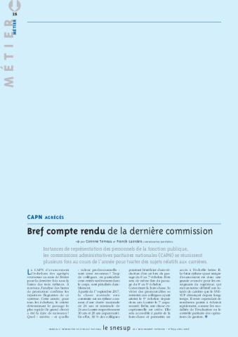 CAPN Agrégés : bref compte-rendu de la dernière commission, par Corinne Terreau et Franck Laorden/N° 654 AVRIL 2017