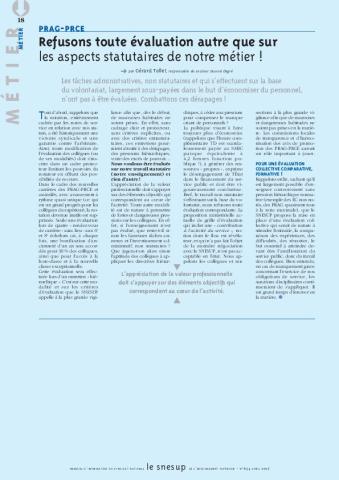PRAG-PRCE : refusons toute évaluation autre que sur les aspects statutaires de notre métier, par Gérard Tollet/N° 654 AVRIL 2017