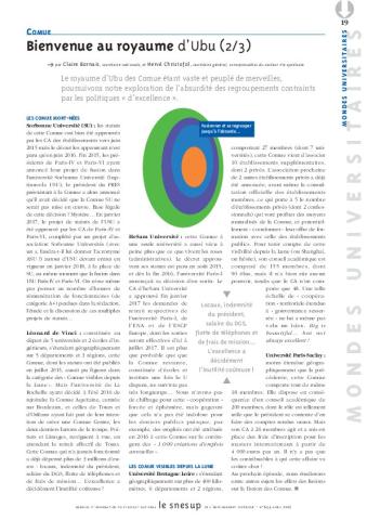 Comue : Bienvenue au royaume d'Ubu (2/3), par Claire Bornais et Hervé Christofol/N° 654 AVRIL 2017