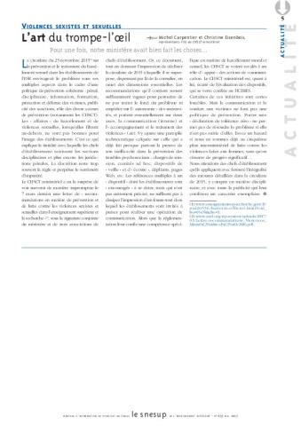 Violences sexistes et sexuelles : l'art du trompe-l'oeil, par Michel Carpentier et Christine Eisenbeis/N° 655 MAI 2017