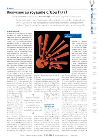 Comue : Bienvenue au royaume d'Ubu (3/3), par Claire Bornais et Hervé Christofol/N° 655 MAI 2017