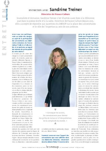 Entretien avec Sandrine Treiner, directrice de France culture, par Isabelle de Mecquenem/N° 655 MAI 2017