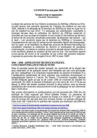 Danielle Tartakowsky, « Le SNESUP en mai-juin 1968 »