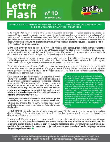 Capacités d’accueil en master : appel de la commission administrative du 9 février 2017 - Lettre Flash n° 10