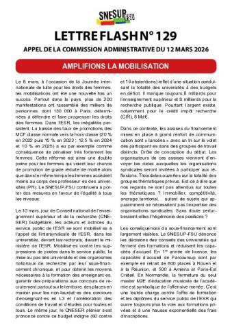 Appel de la Commission administrative du 12 mars 2026 - Amplifions les mobilisations - Lettre flash n° 129