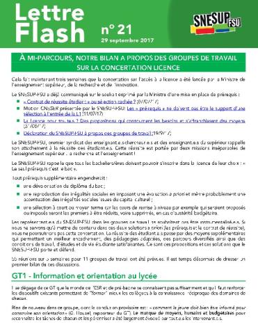 À MI-PARCOURS, NOTRE BILAN A PROPOS DES GROUPES DE TRAVAIL SUR LA CONCERTATION LICENCE - Lettre flash 21 