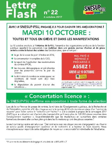 MOBILISATION DU 10 OCTOBRE/ CONCERTATION LICENCE - LETTRE FLASH 22