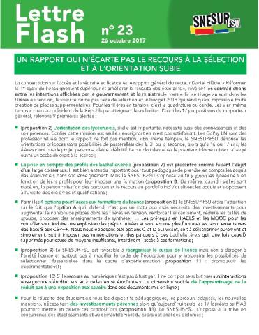 UN RAPPORT QUI N’ÉCARTE PAS LE RECOURS À LA SÉLECTION  ET À L’ORIENTATION SUBIE + CETA - LETTRE FLASH 23